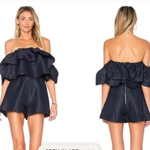 KEEPSAKE The Label Magnolia Off The Shoulder Navy Blue Romper Small